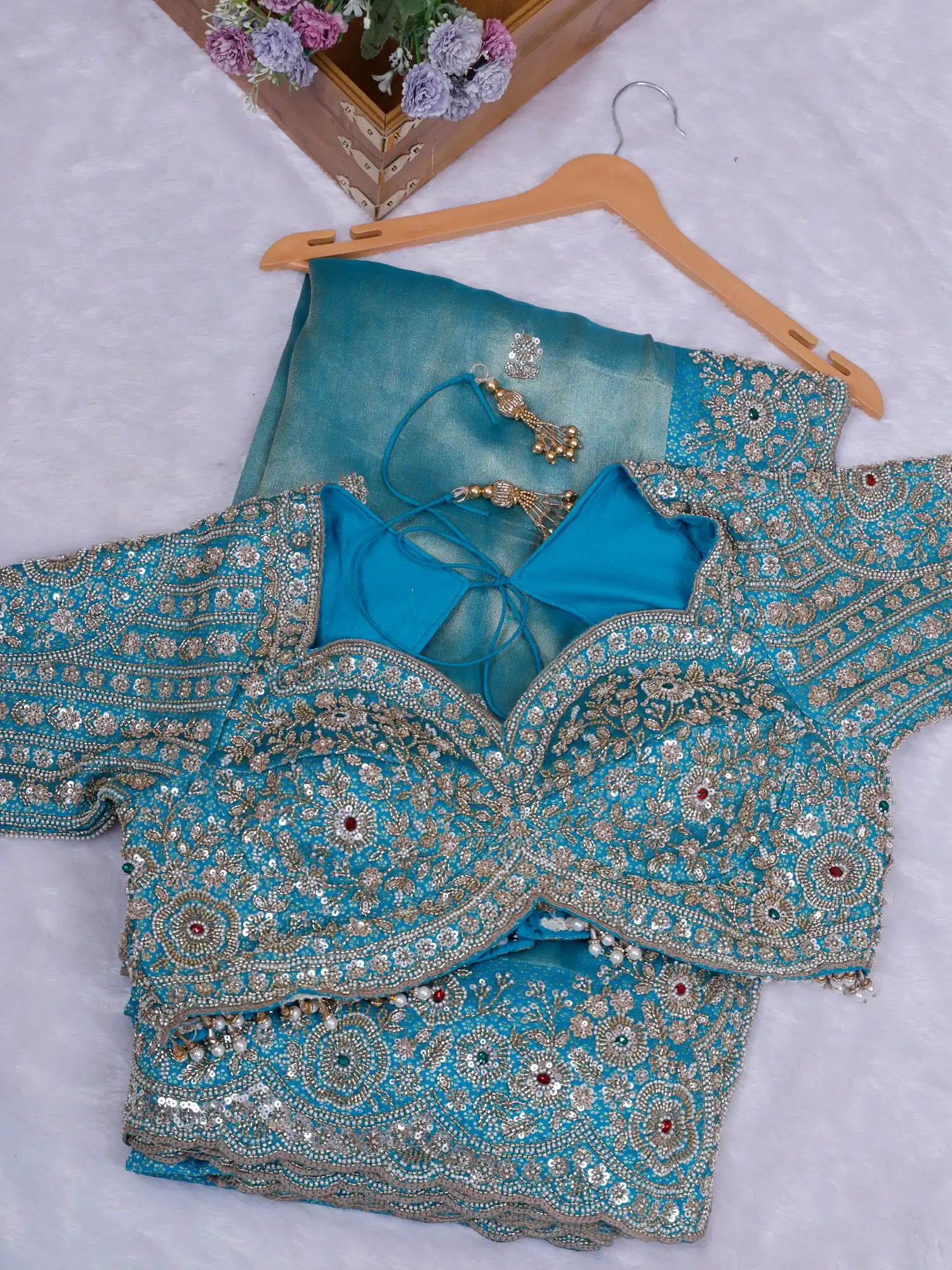 Timeless Sky Blue Silk Saree With Signature Hand Embroidery