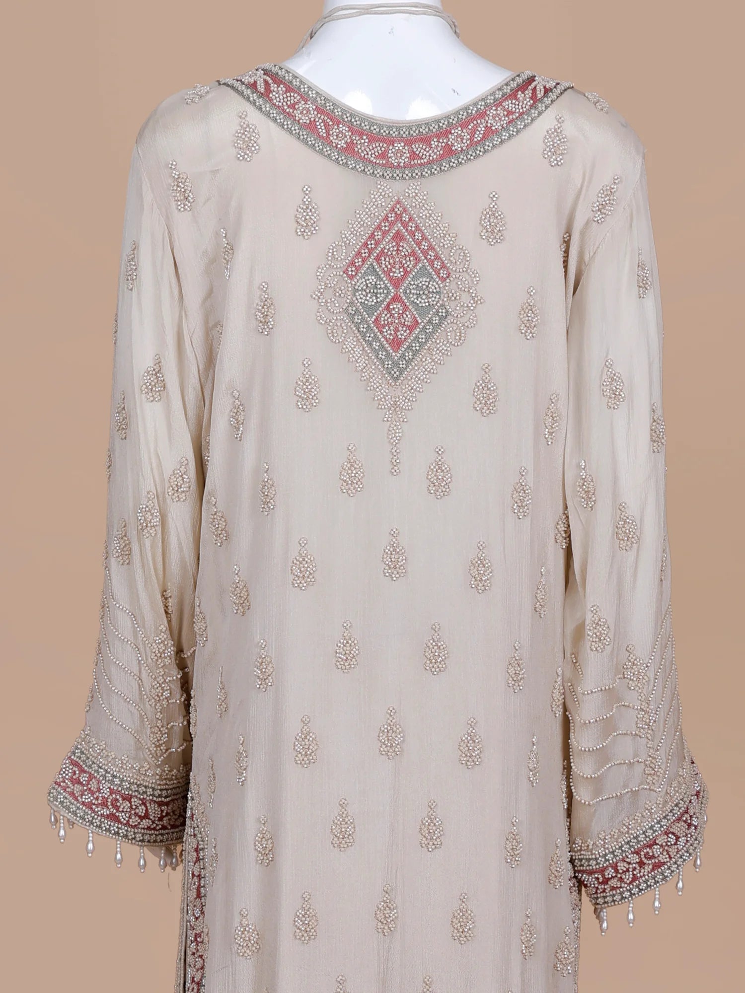 Get Champagne Silk Traditional Suit Crafted In Fine Bead And Threadwork