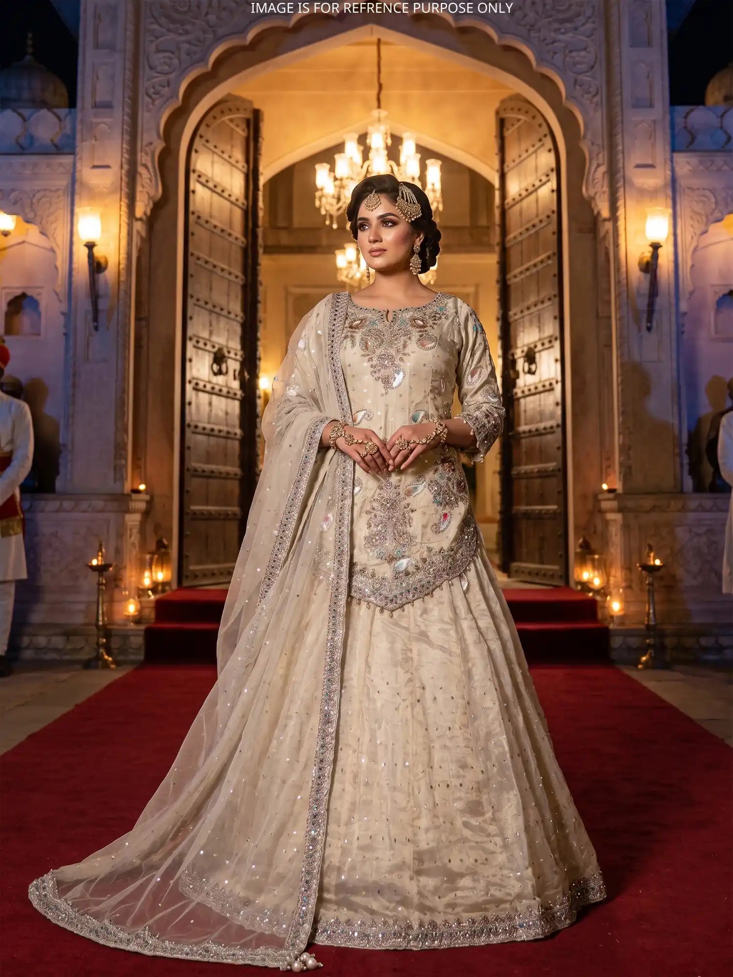 Traditional Indian Off White Peplum Lehenga With Luxury Work