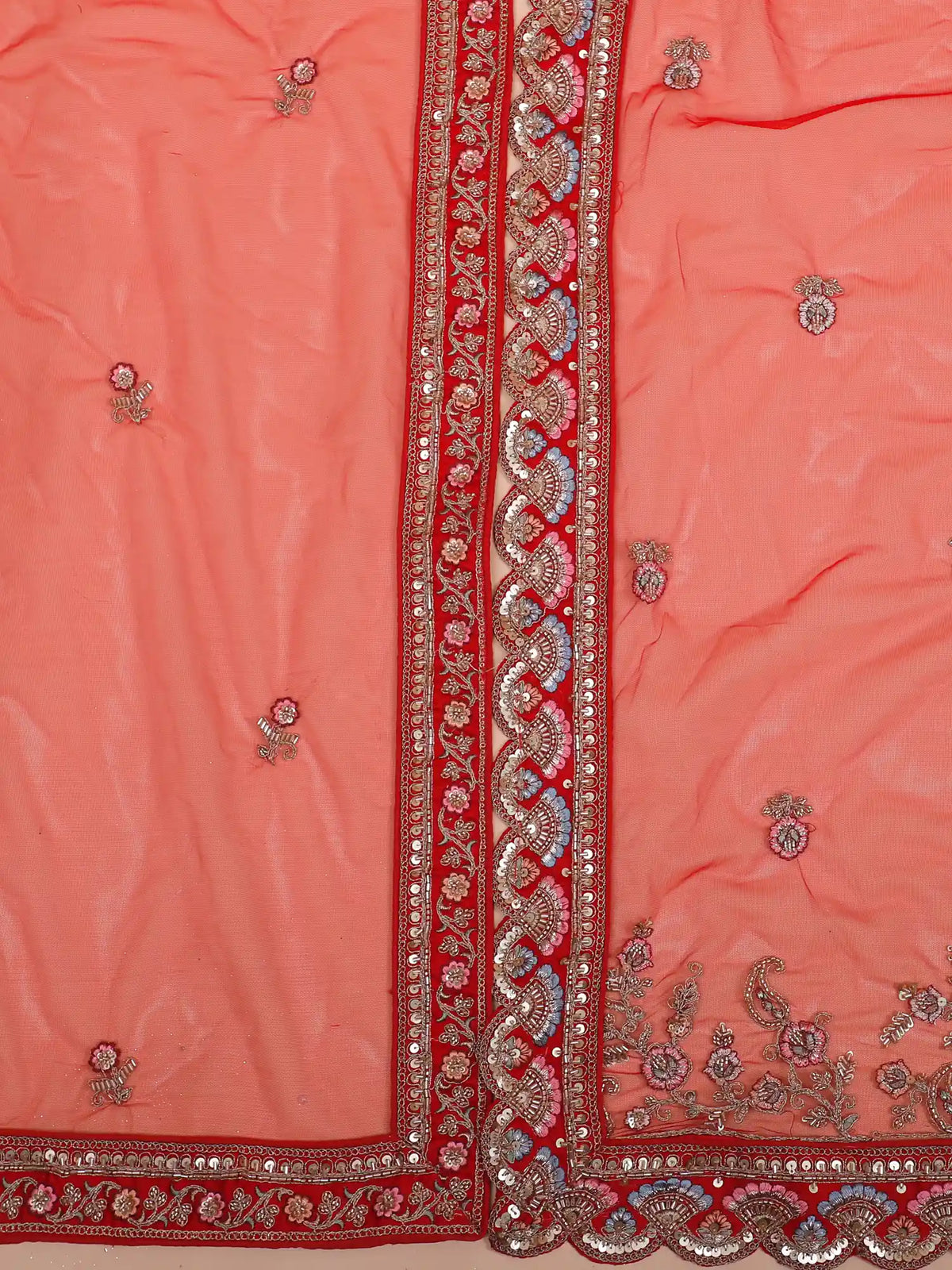 Vivah Prasang Red Silk Bridal Lehenga with Wedding Rituals and  Dancing Figures