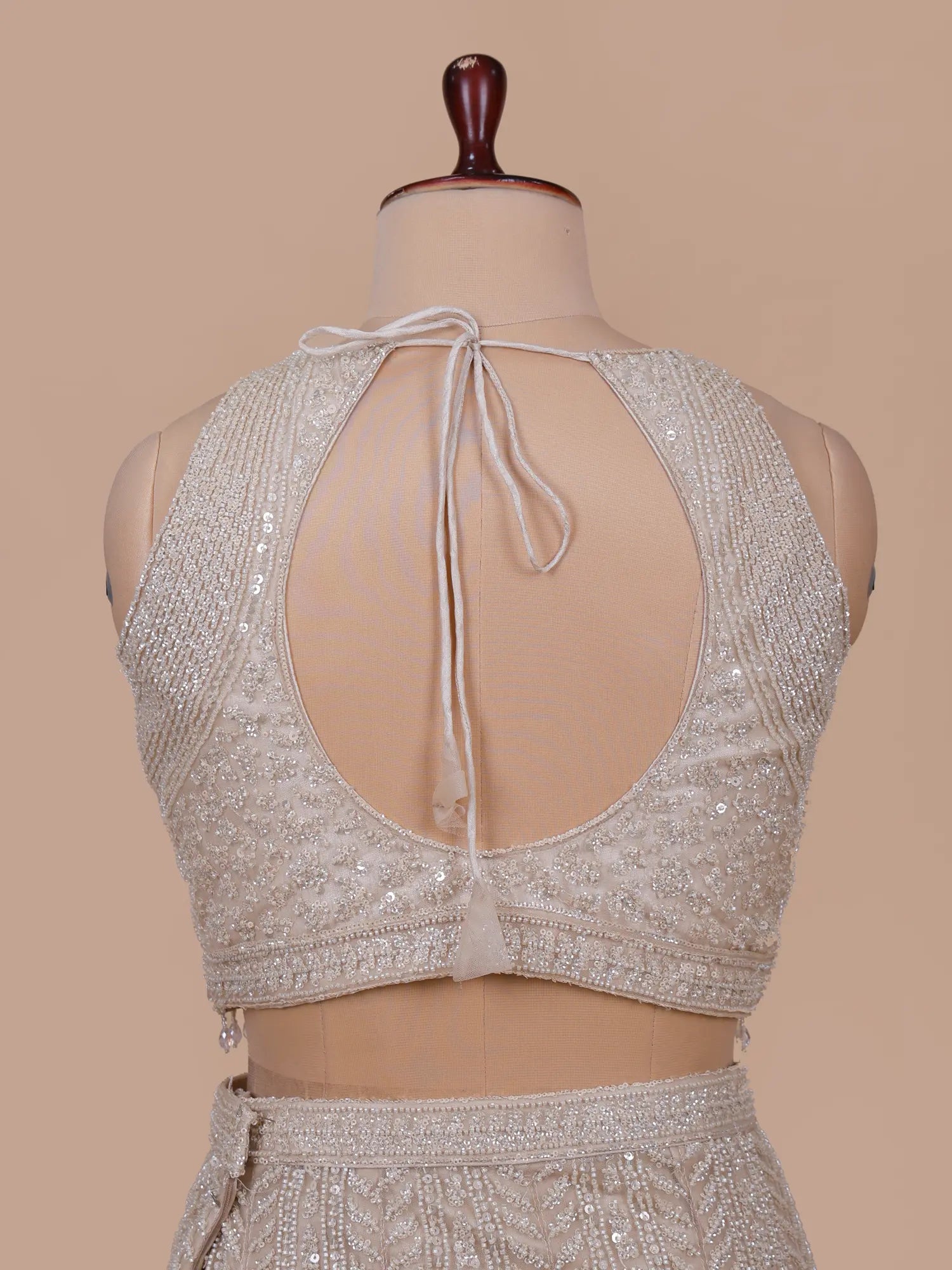 Shop Champagne Net Fishcut Lehenga Online With Sequins Work