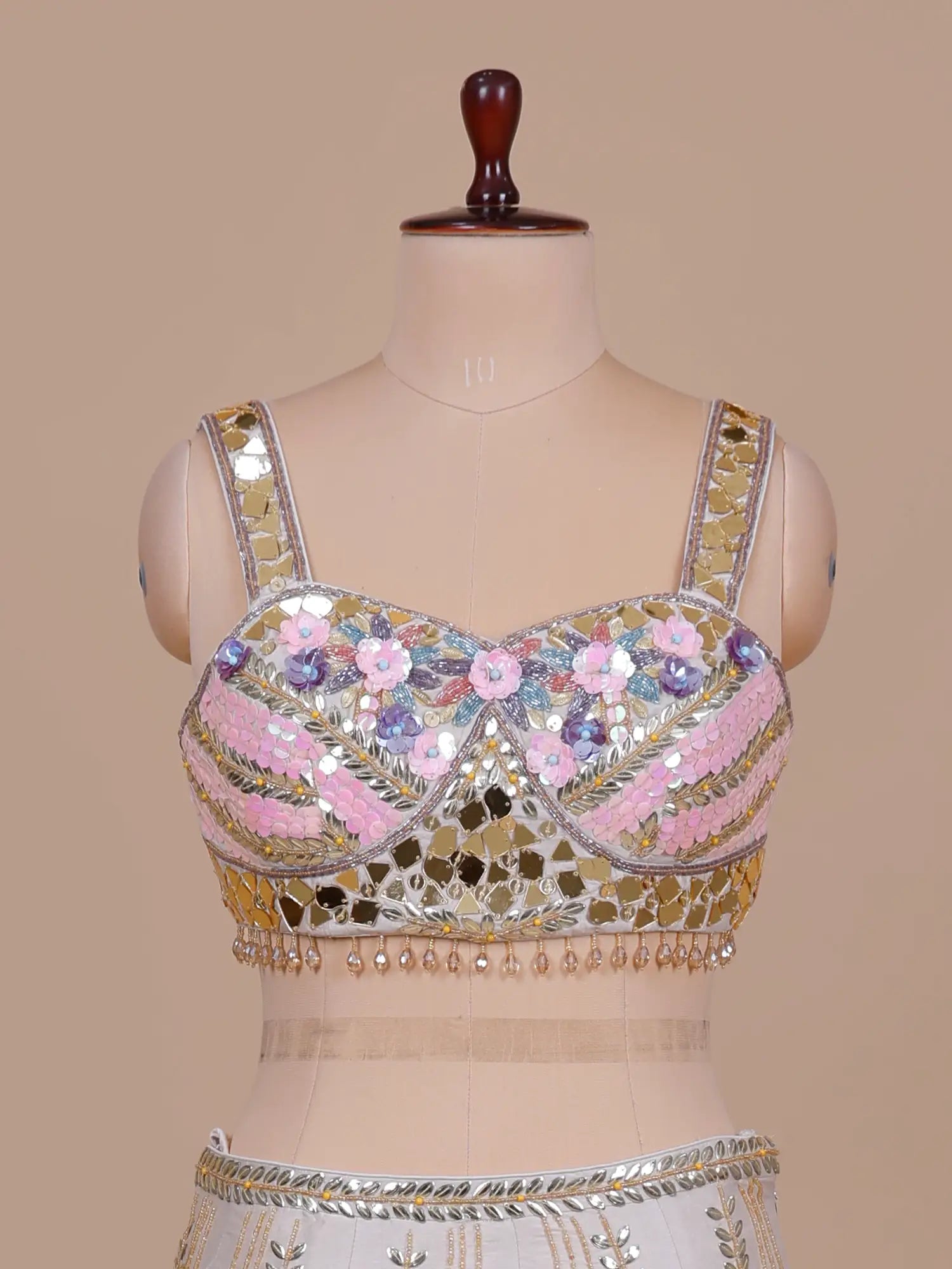 Shop Designer Cream Party Wear Lehenga with Moti Work Online at Best Price