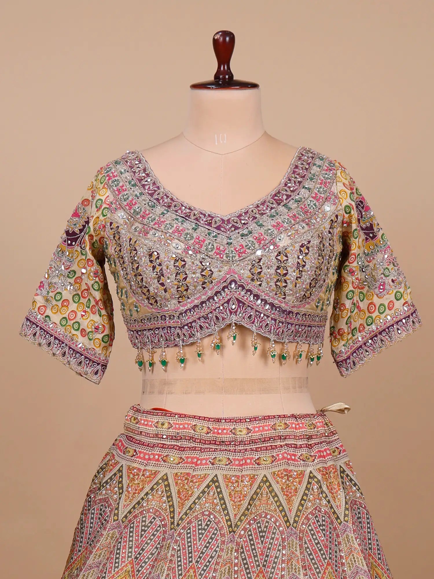 New Designer Festive Multi Color Silk Lehenga With Mirror Work
