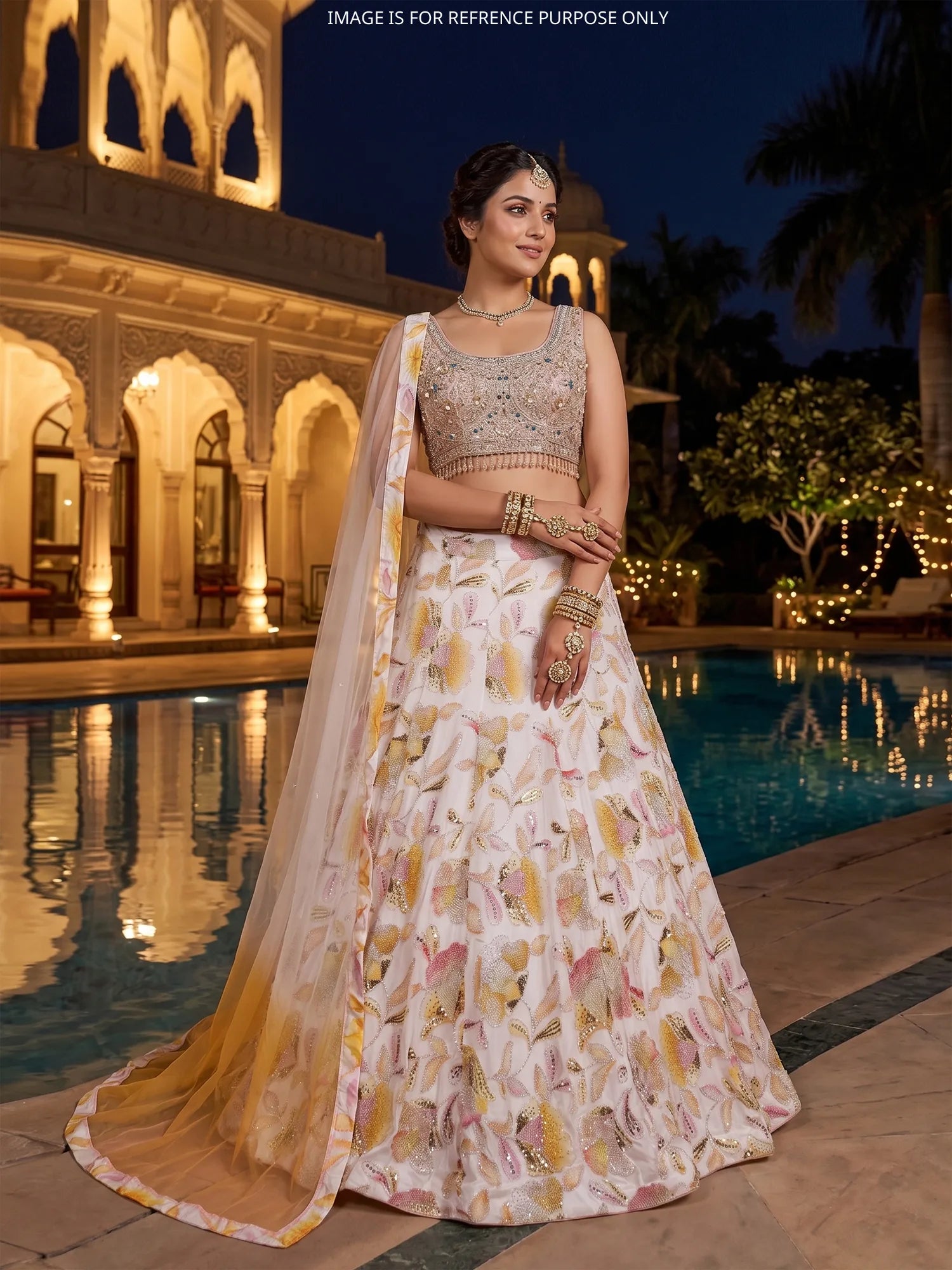 Trending Multi Floral Organza Lehenga Choli With Sequins Design