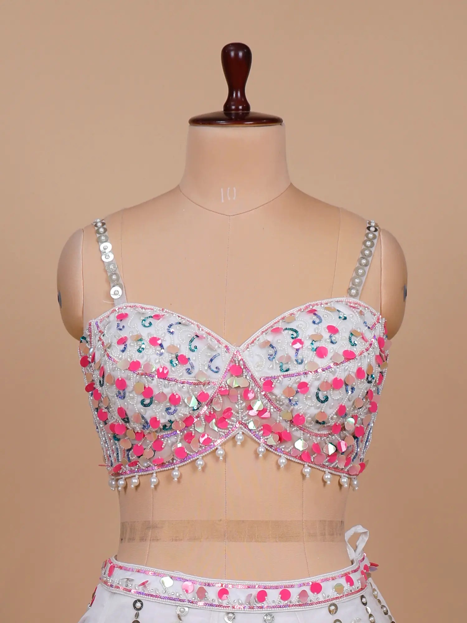 Shop White Party Wear Net Lehenga With Multi Sequins Design