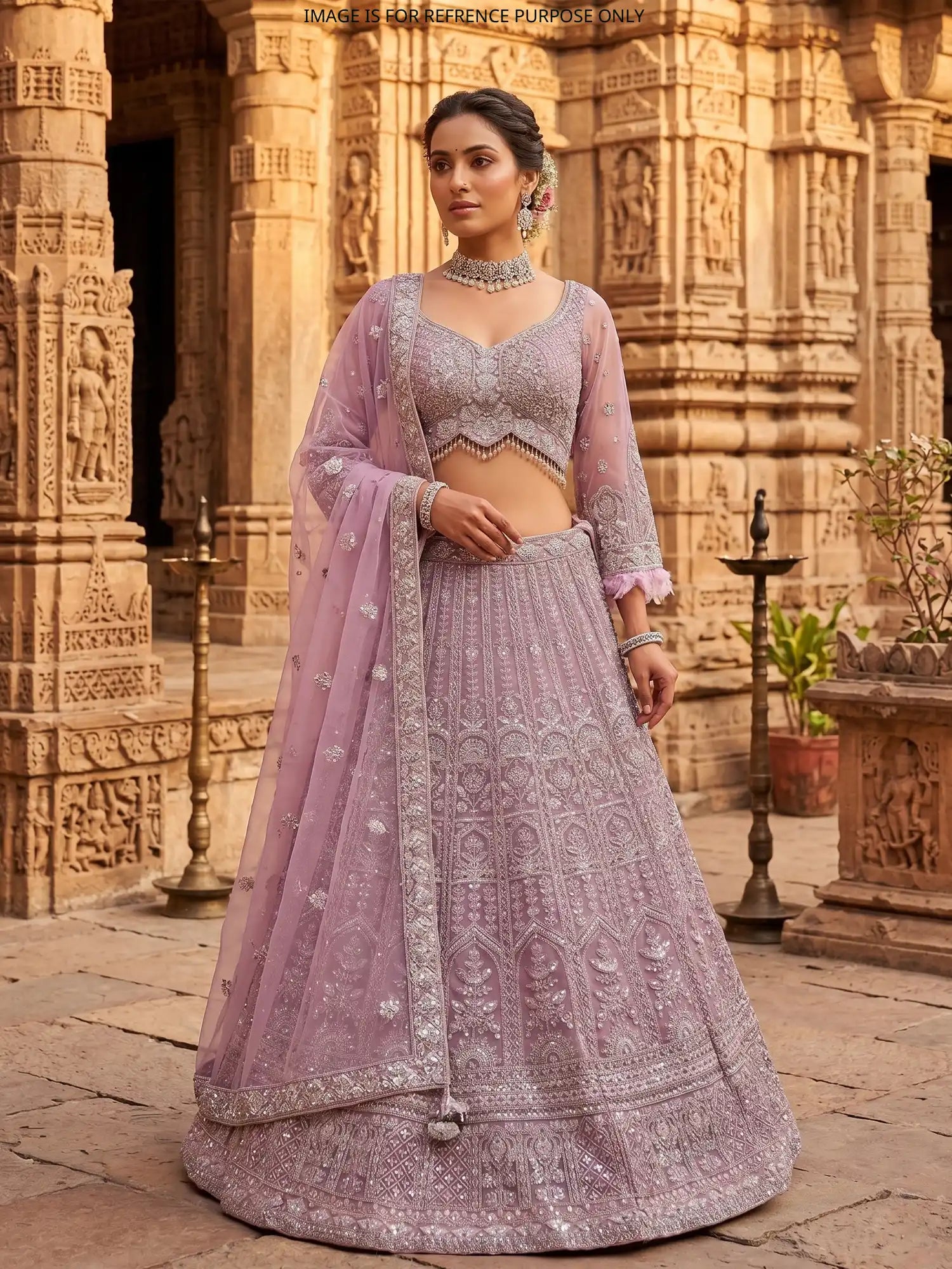 Trendy Onion Pink Lehenga Choli With Sequins And Feather Work