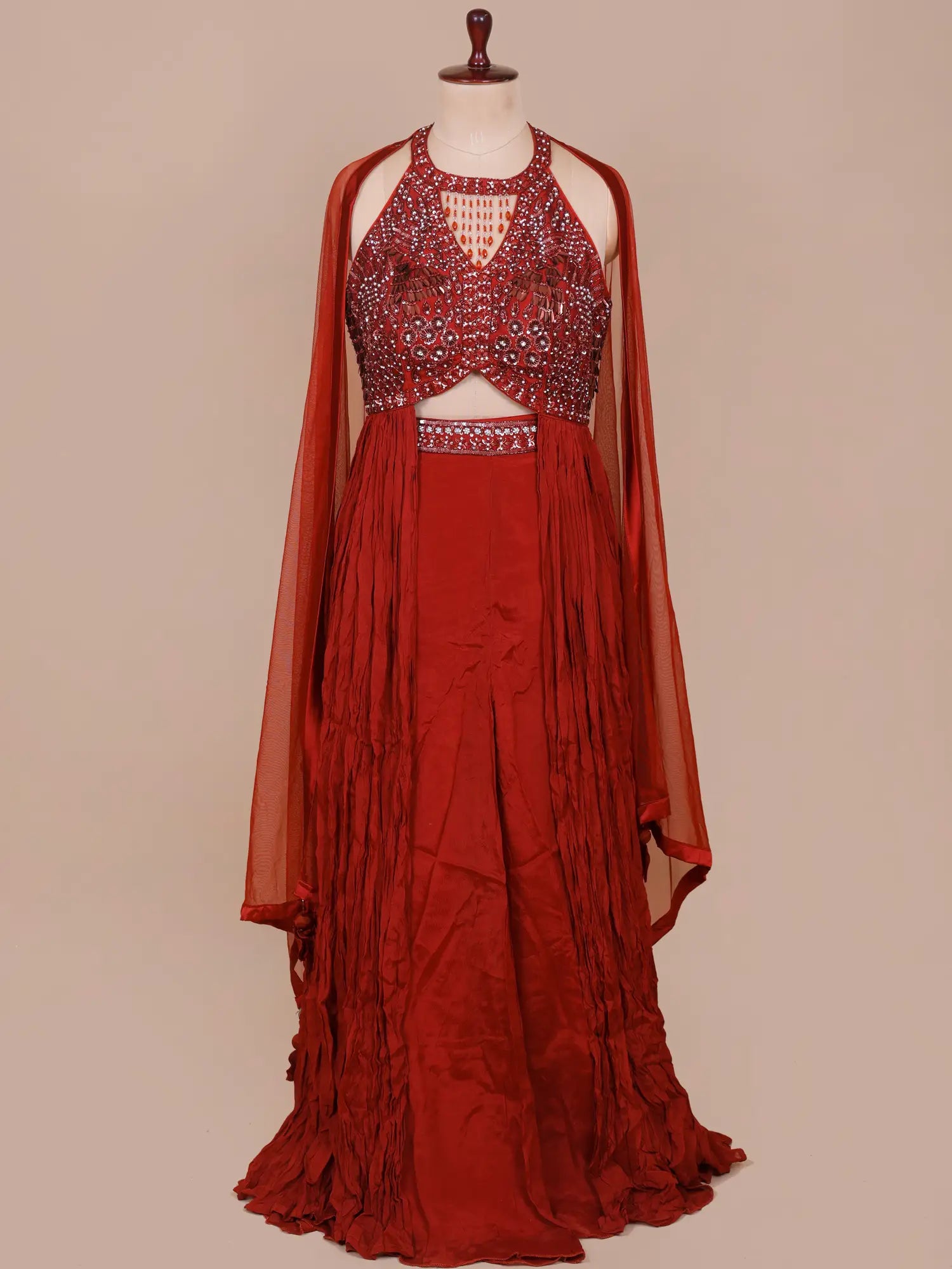 Shop New Arrival Red Pre Draped Saree For Parties