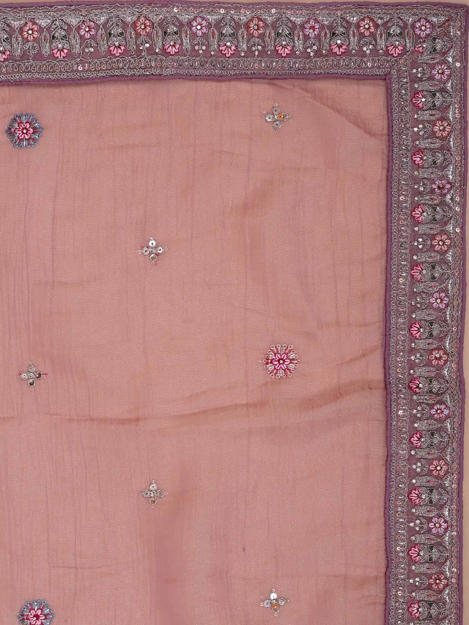 Twin Shade Purple Pink Unstitched Silk Lehenga With Elephant Peacock Motifs