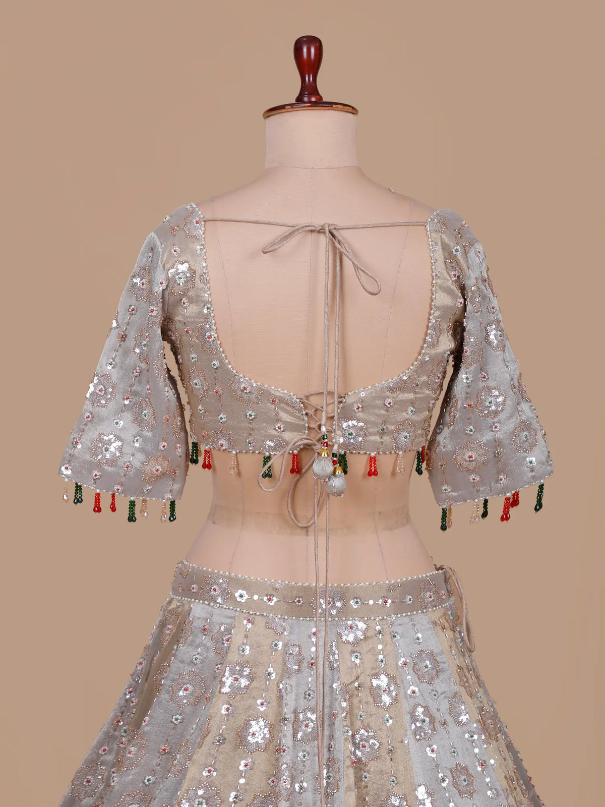 Dual Shade Silk Designer Ready Made Lehenga with Beads Mirror Work
