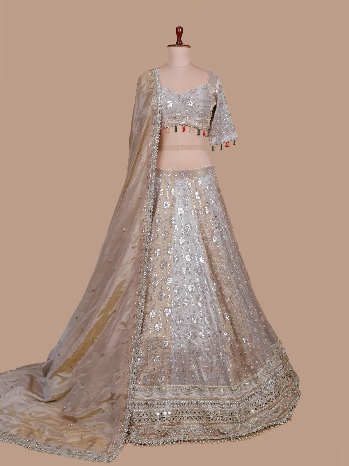 Dual Shade Silk Designer Ready Made Lehenga with Beads Mirror Work