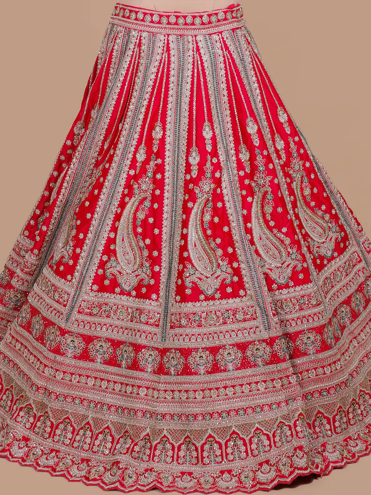 Premium Rani Pink Silk Bridal Lehenga with Grand Paisley Arch Work