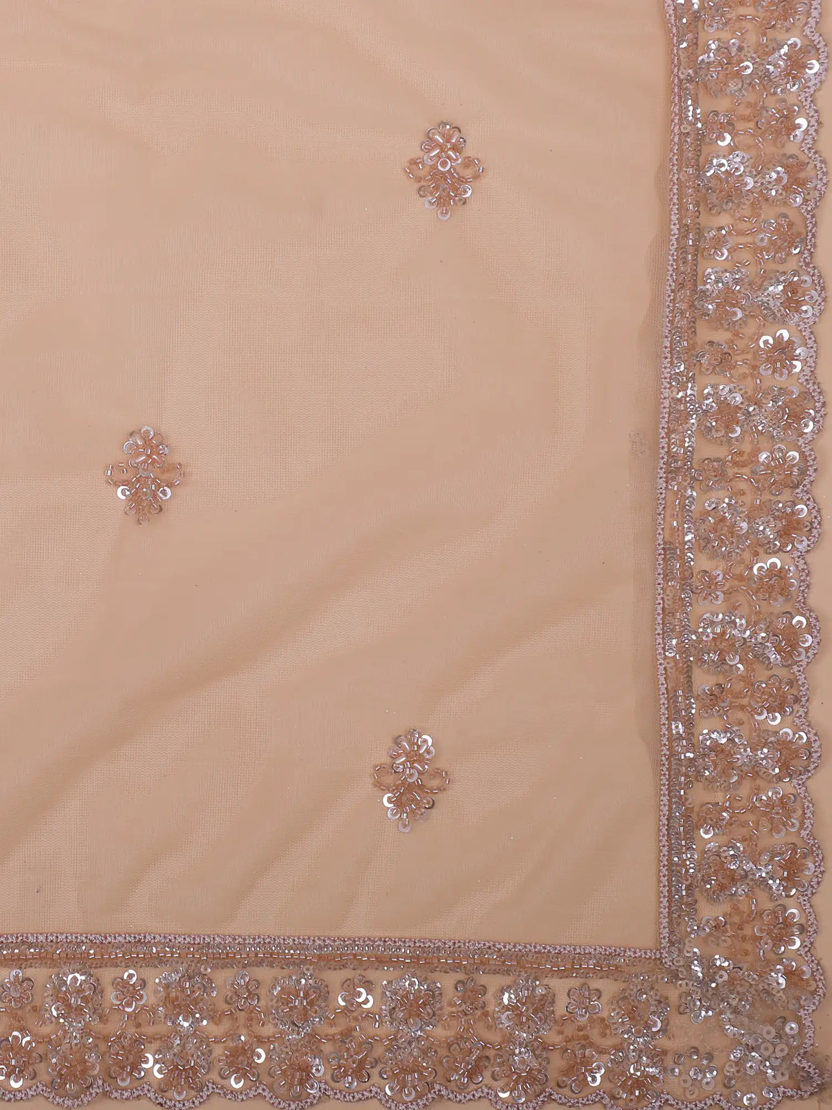 Glam Champagne Net Lehenga Choli with All Over Bead Sequin Embroidery