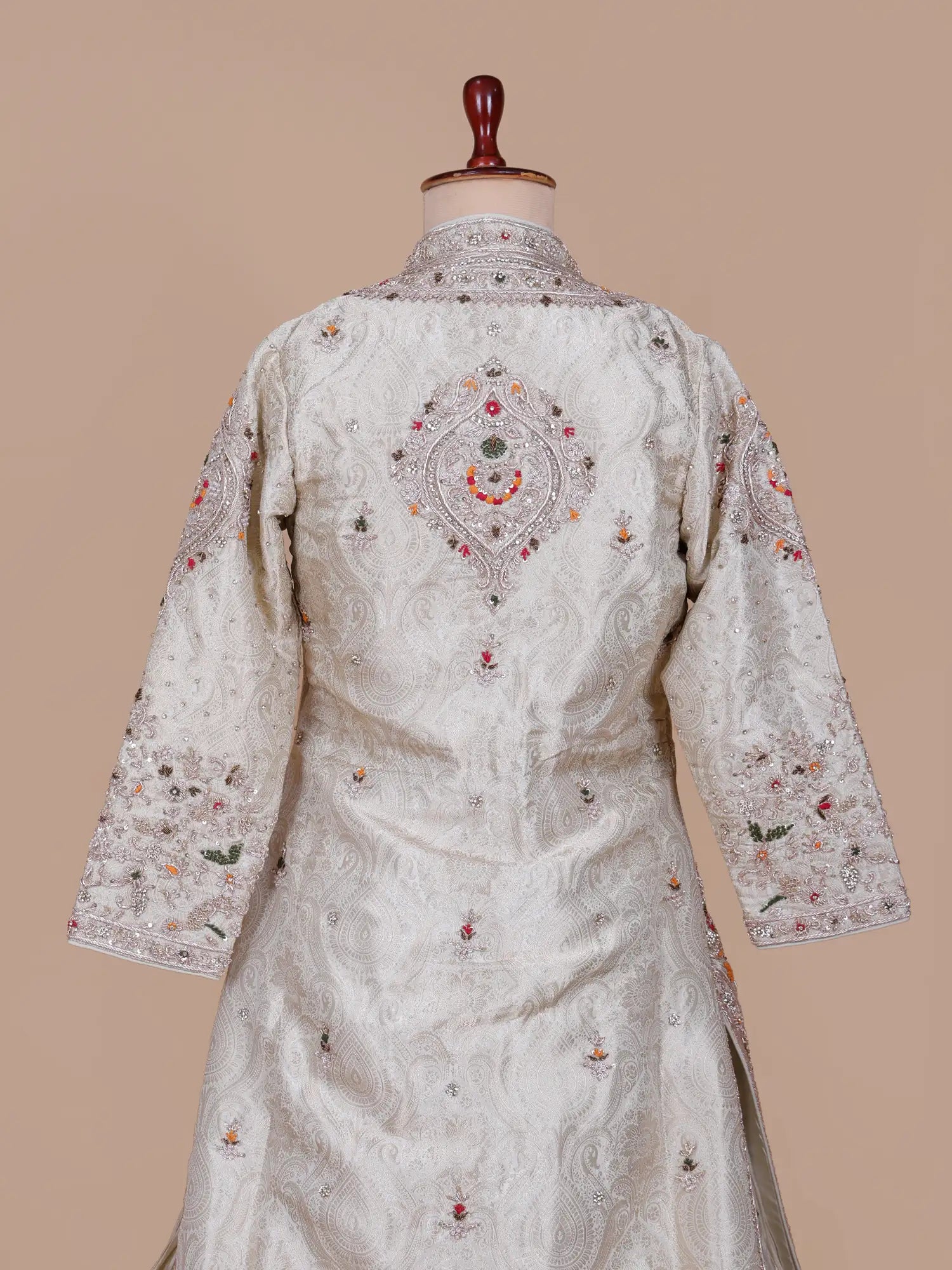Majestic Off White Fusion Lehenga Crafted in Banarasi Silk