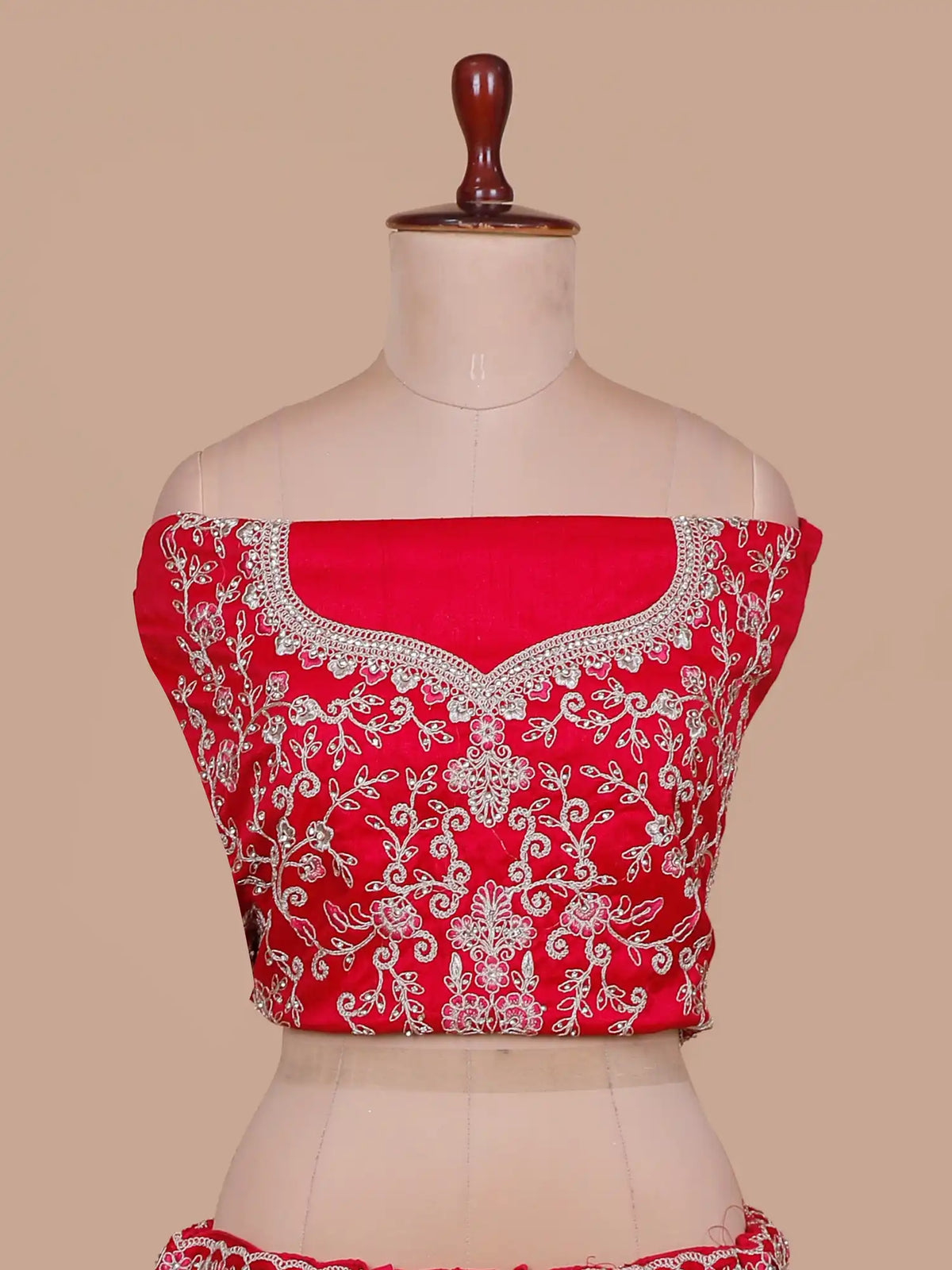 Heritage Red Silk Bridal Lehenga with Traditional Moti Thread Art
