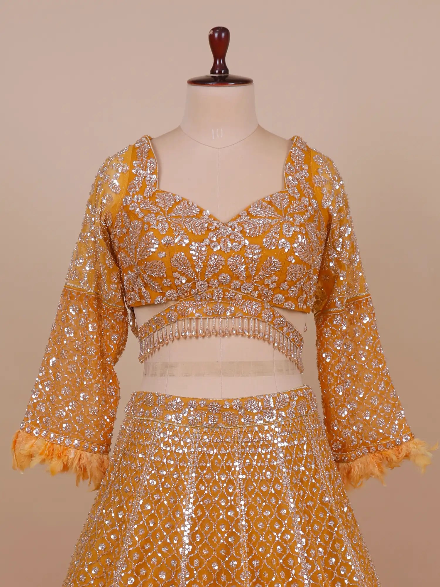Exclusive Orange Net Lehenga With Designer Work For Weddings