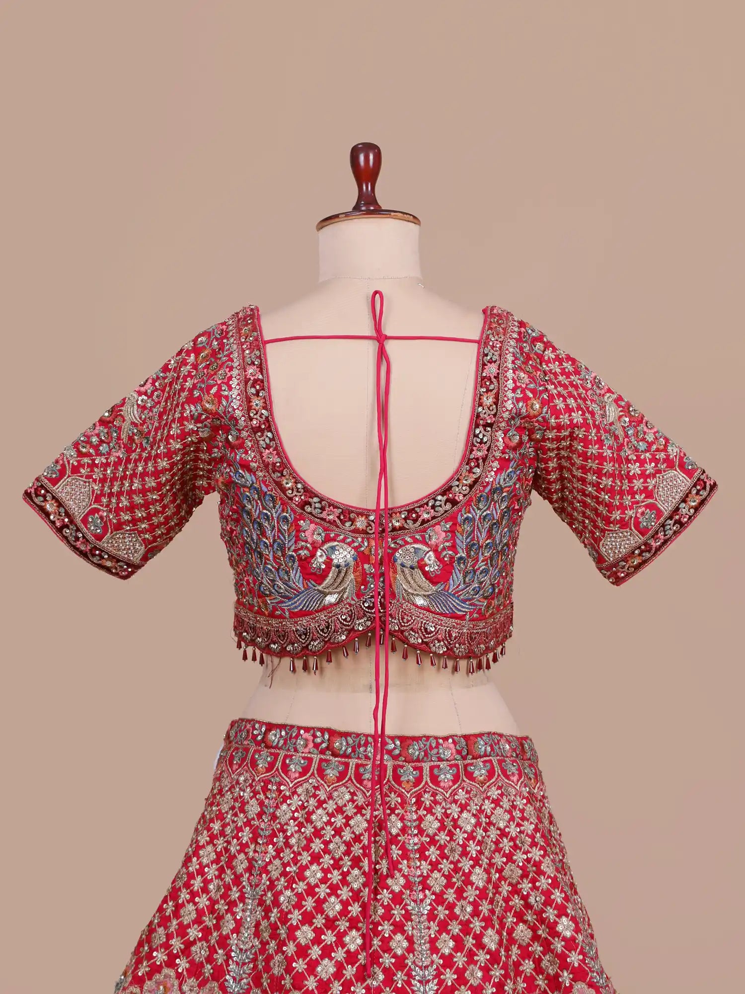 Bridal Peacock Art Red Silk Lehenga With Sequin Dori Embroidery