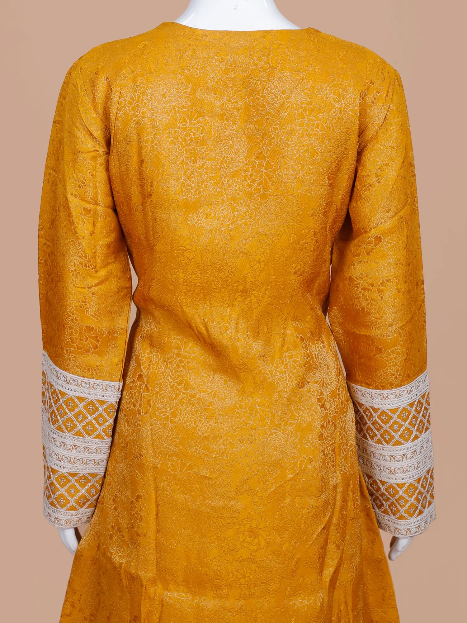 Style Mustard Yellow Banarasi Silk Suit Showcasing White Work