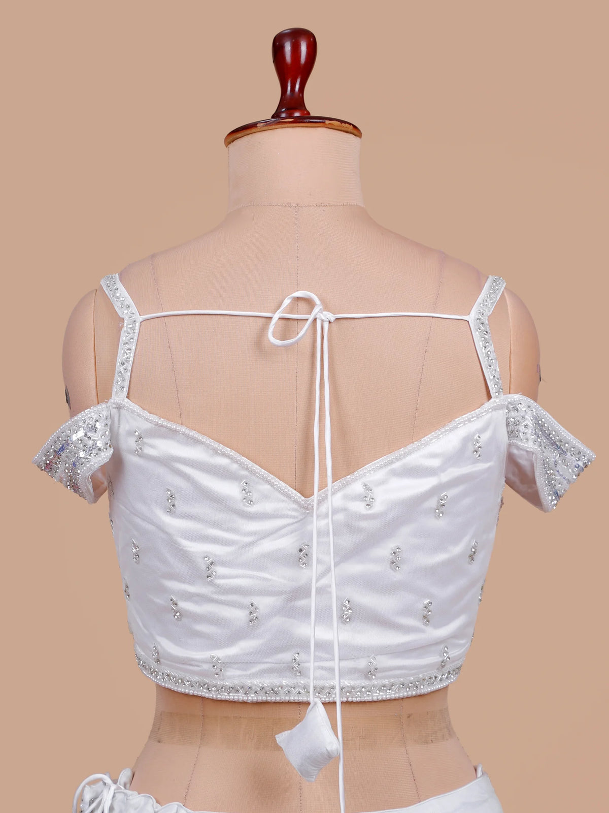 Luxe White Designer Lehenga with Choker Style Beaded Cape