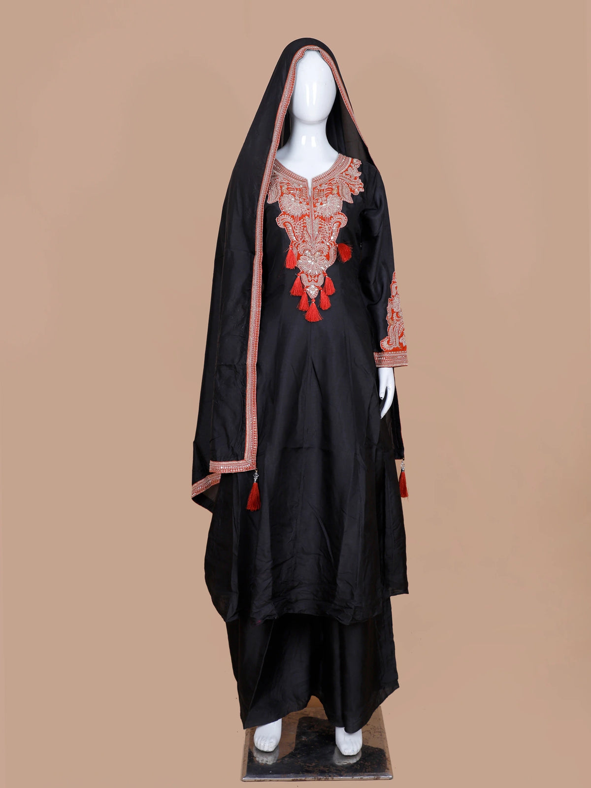 Black Silk Traditional Palazzo Suit Wholesale Collection