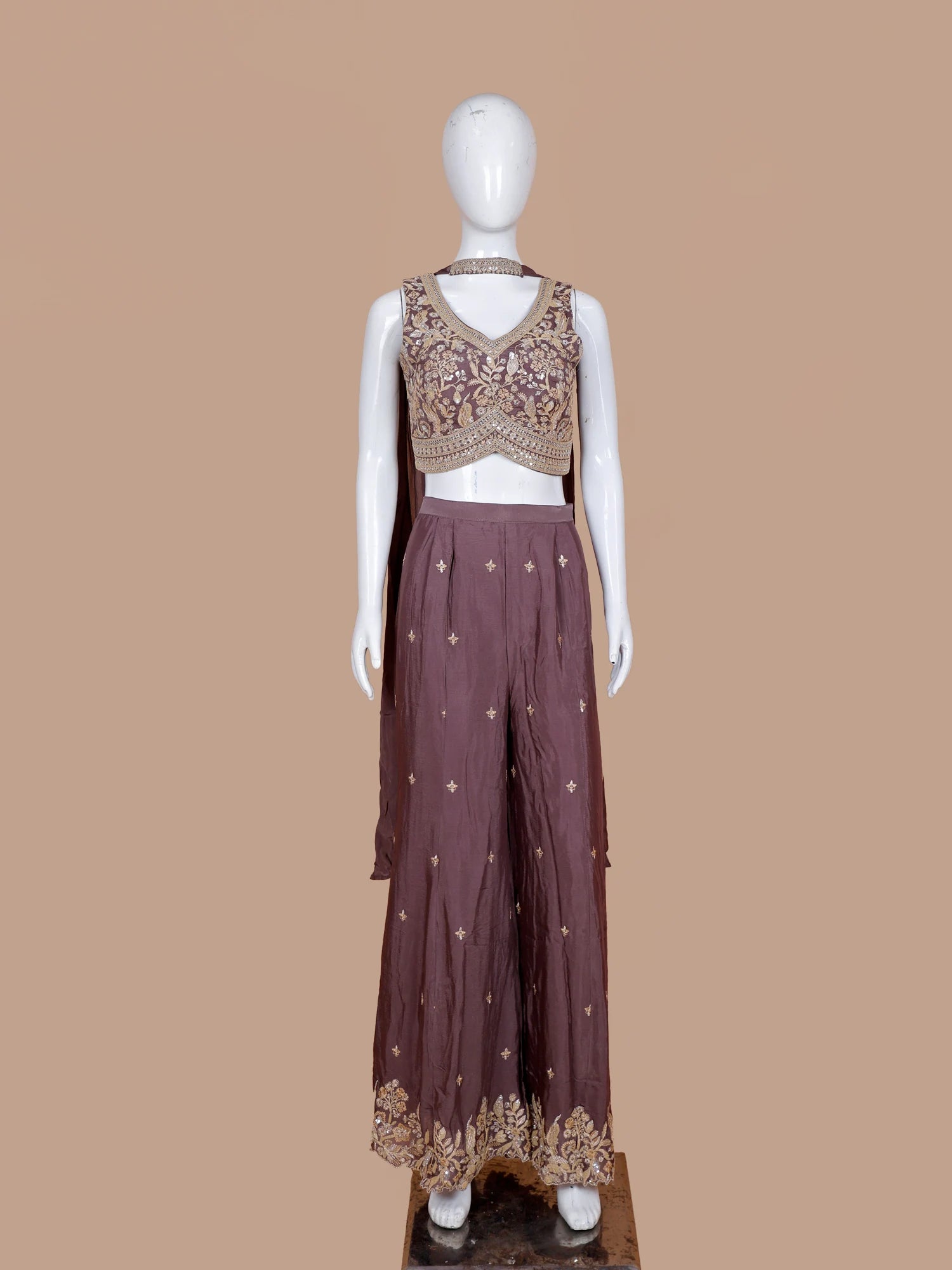 Buy Wine Chinon Indo Western Palazzo Suit Showcasing Intricate Sequin Dori Work