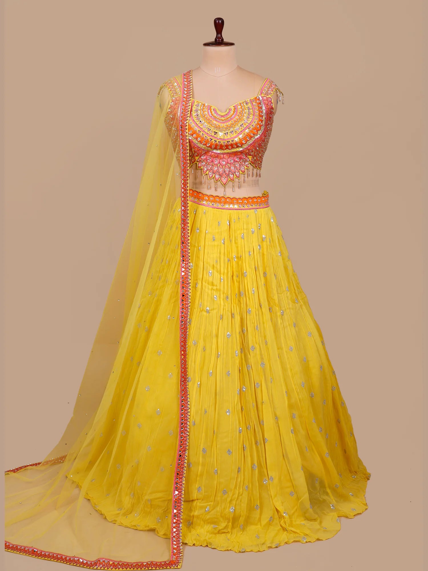 Buy Affordable Yellow Georgette Lehenga With Machine Work