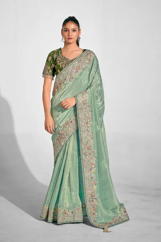 A Classic Pista Net Saree Made For Grand Occasions Saree