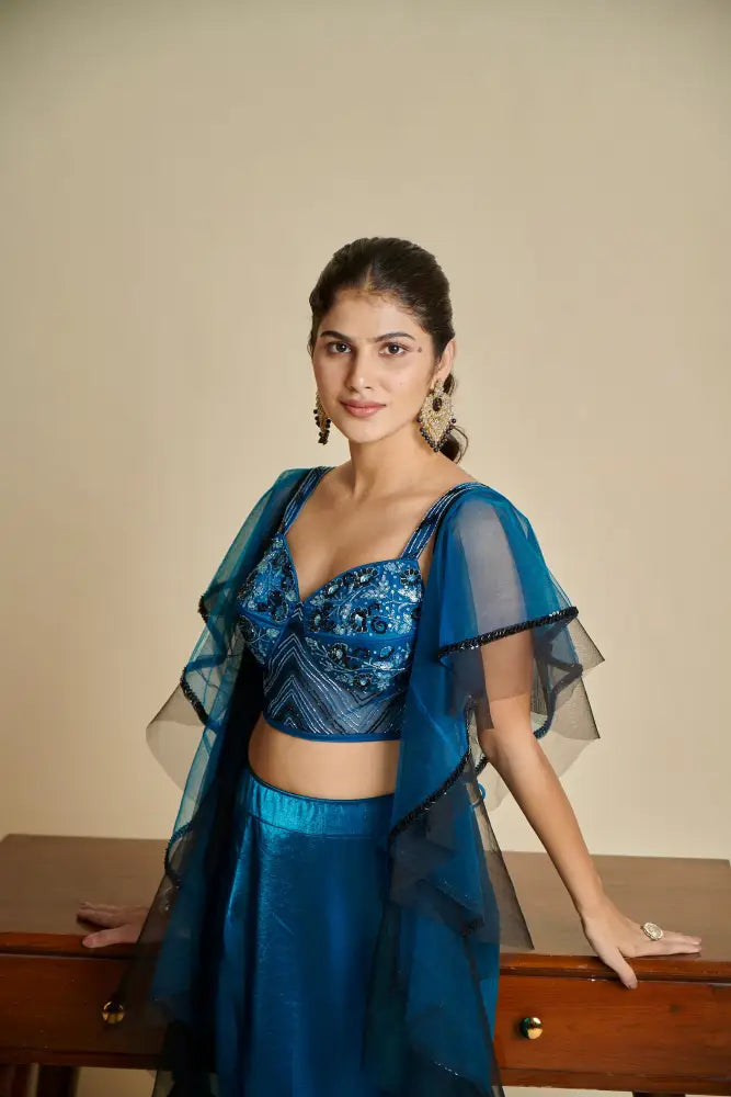 Beautiful Blue Handwork Indo Western Design Indo Western