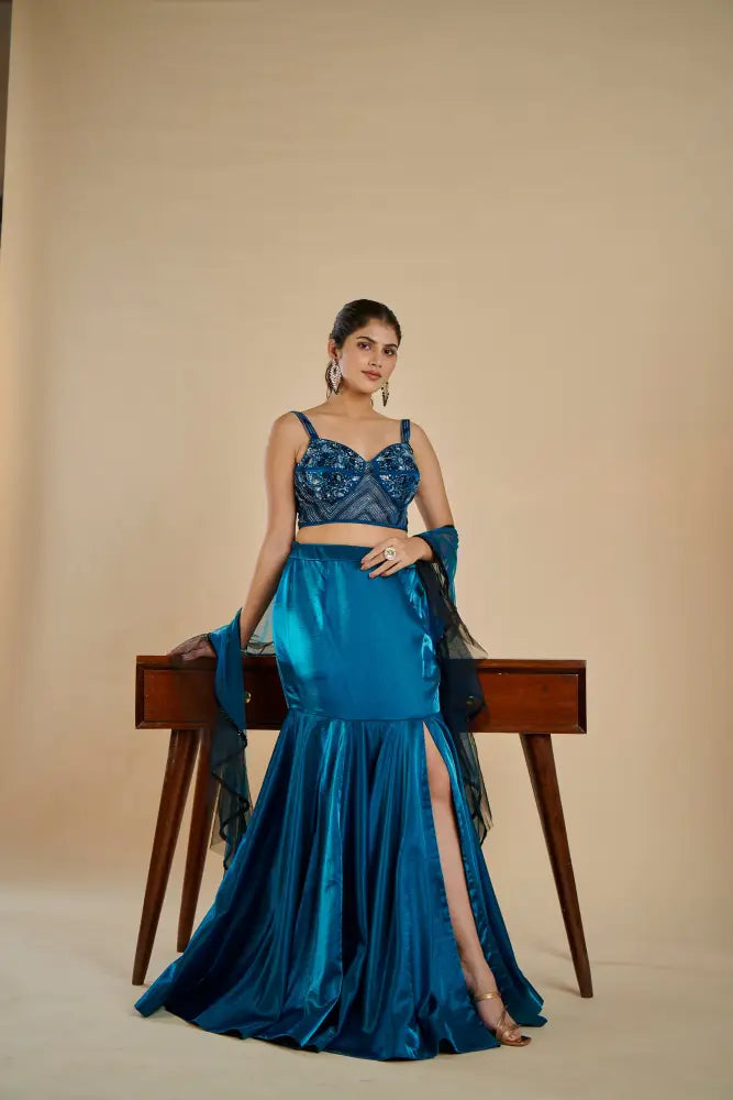 Beautiful Blue Handwork Indo Western Design Indo Western