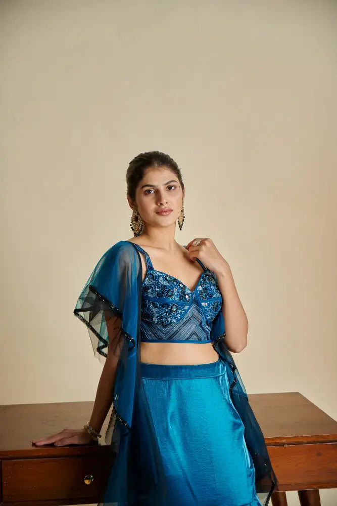Beautiful Blue Handwork Indo Western Design Indo Western