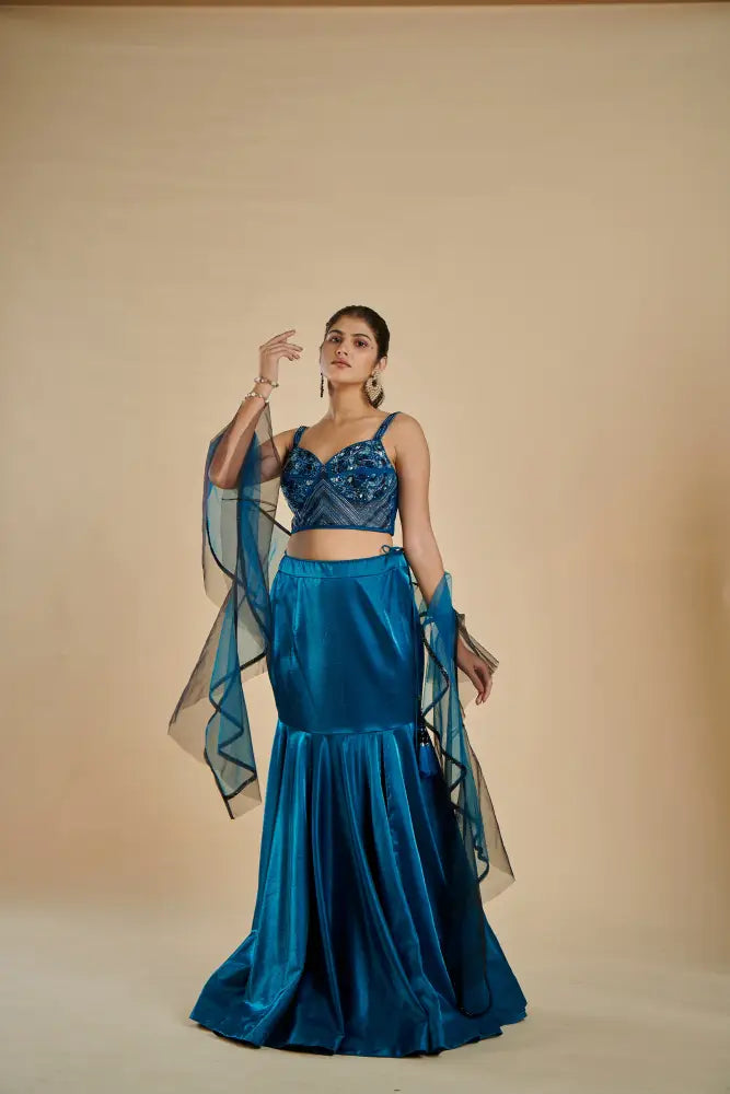 Beautiful Blue Handwork Indo Western Design Indo Western