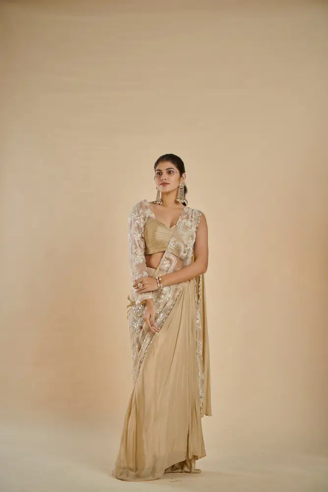 Beautiful Handcrafted Golden Saree For Festive And Wedding Wear Saree