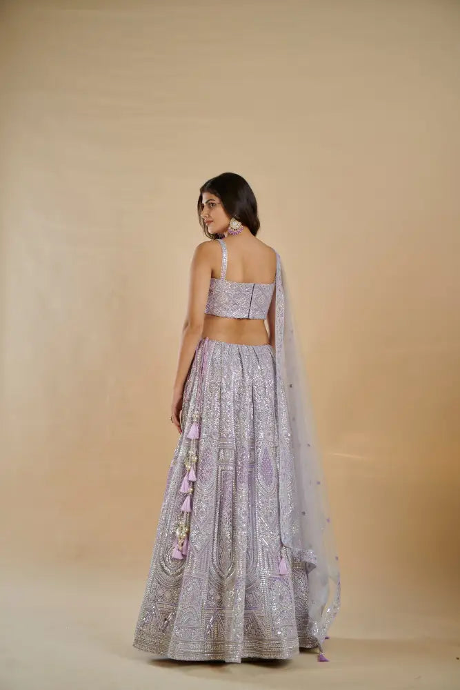Beautifully Designed Light Purple Net Lehenga With Artistic Silver Work Lehenga