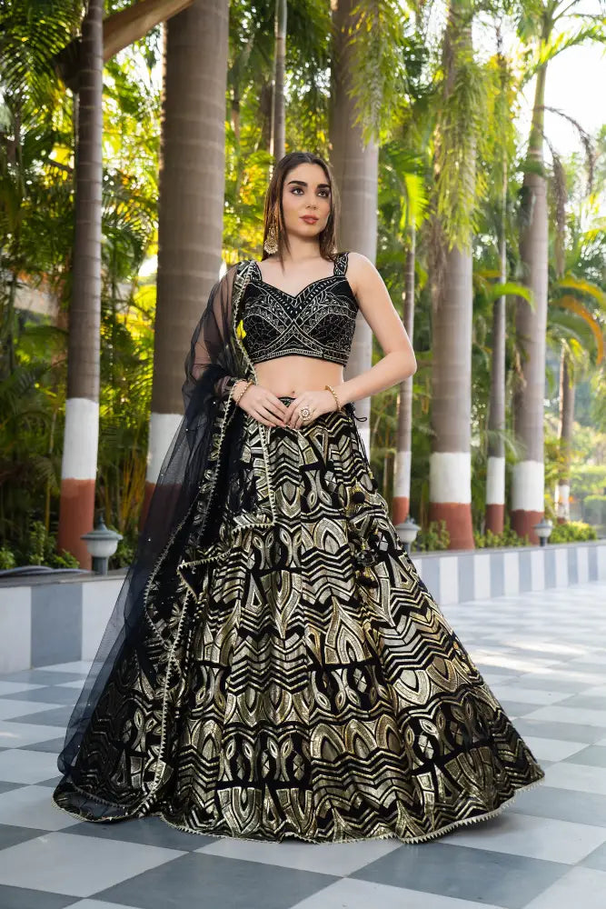 Black Exclusive Lehenga With Dupatta Featuring Intricate Handwork Lehenga