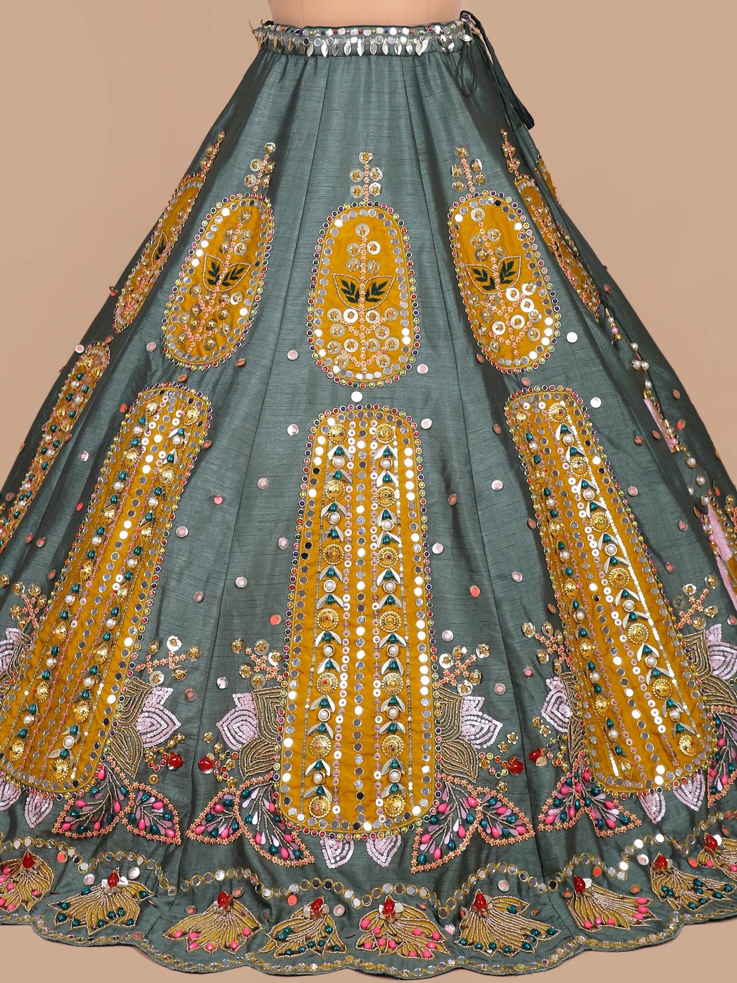 Charcoal Green Bollywood Style Party Wear Lehenga