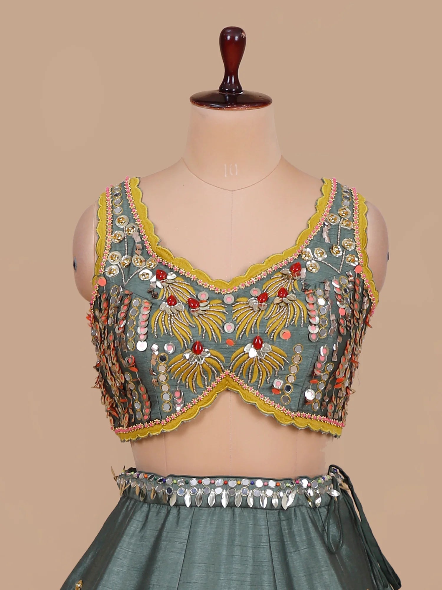 Charcoal Green Bollywood Style Party Wear Lehenga
