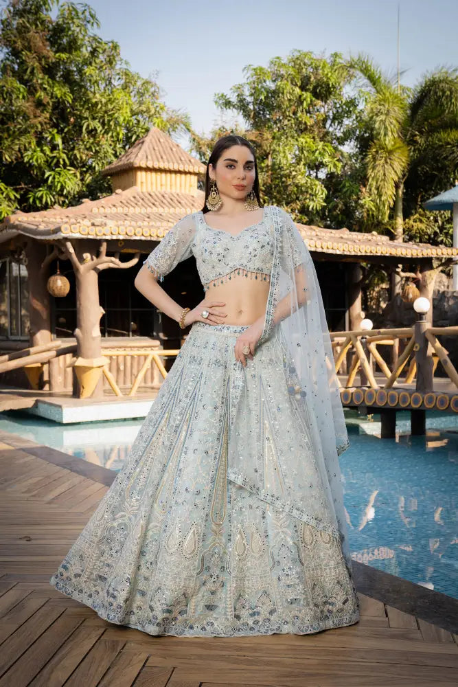 Chic Sky Blue Lucknowee Lehenga For A Modern Ethnic Vibe Lehenga
