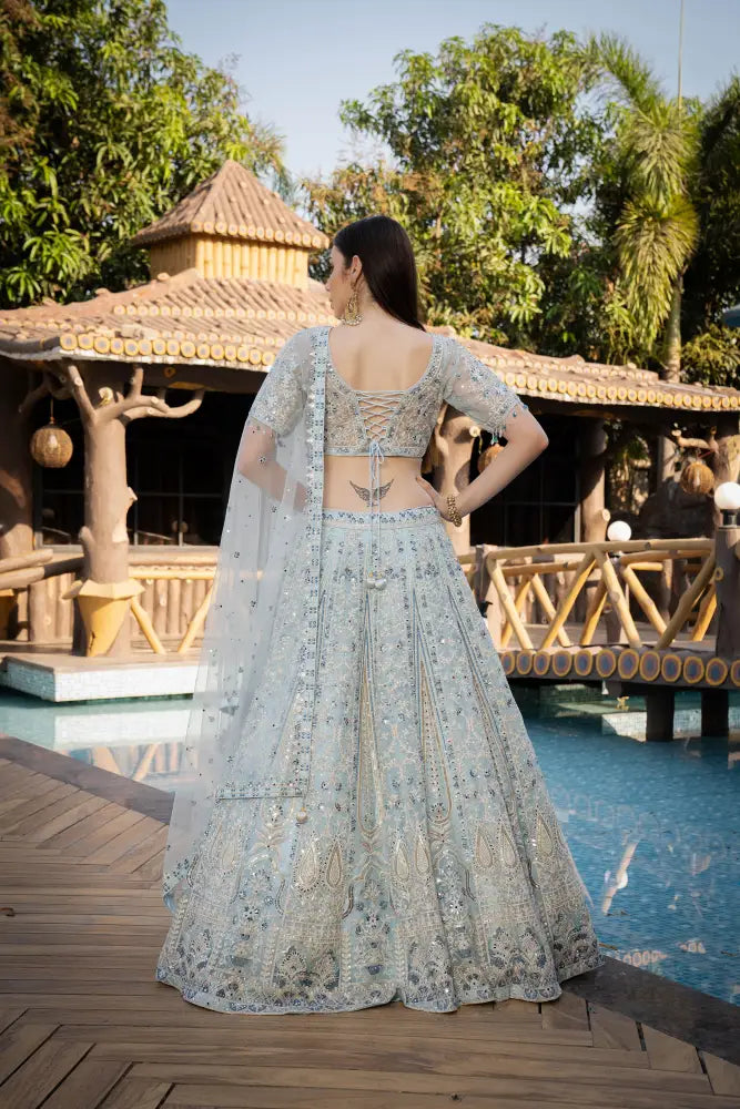 Chic Sky Blue Lucknowee Lehenga For A Modern Ethnic Vibe Lehenga