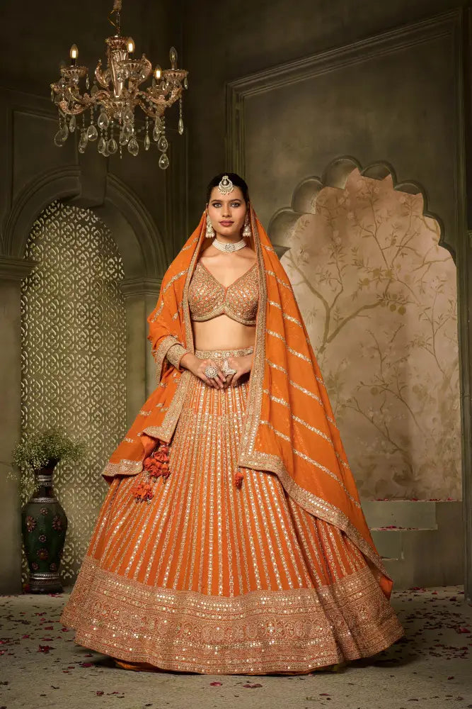 Classic Orange Lehenga With Dupatta And Rich Georgette Embroidery Lehenga