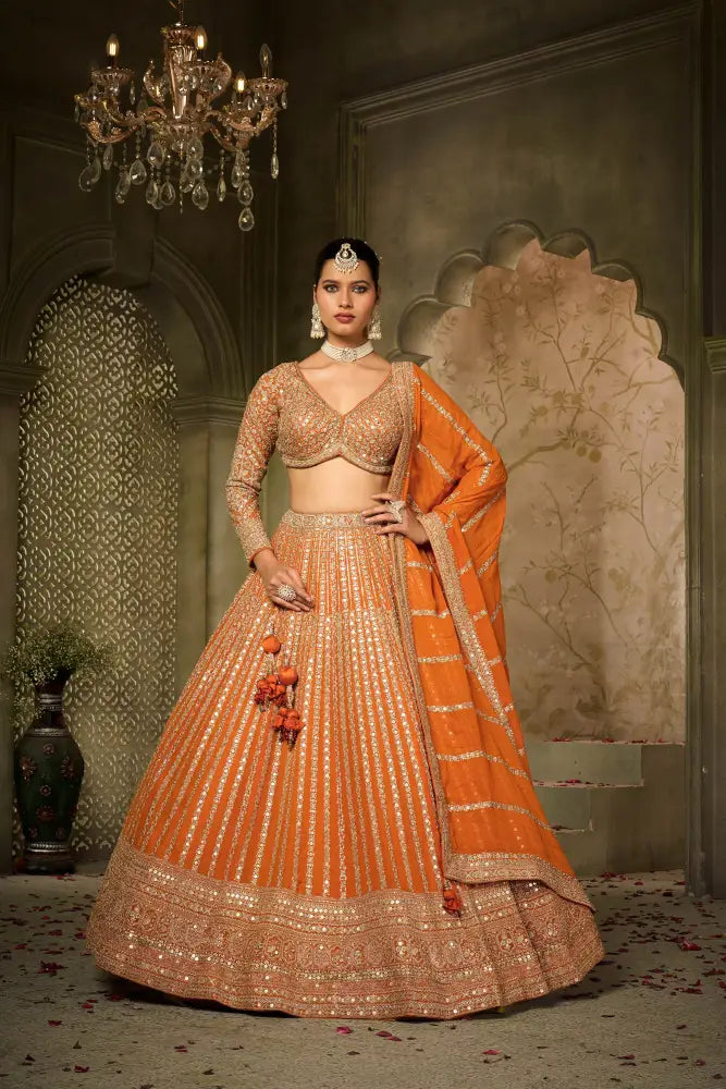 Classic Orange Lehenga With Dupatta And Rich Georgette Embroidery Lehenga