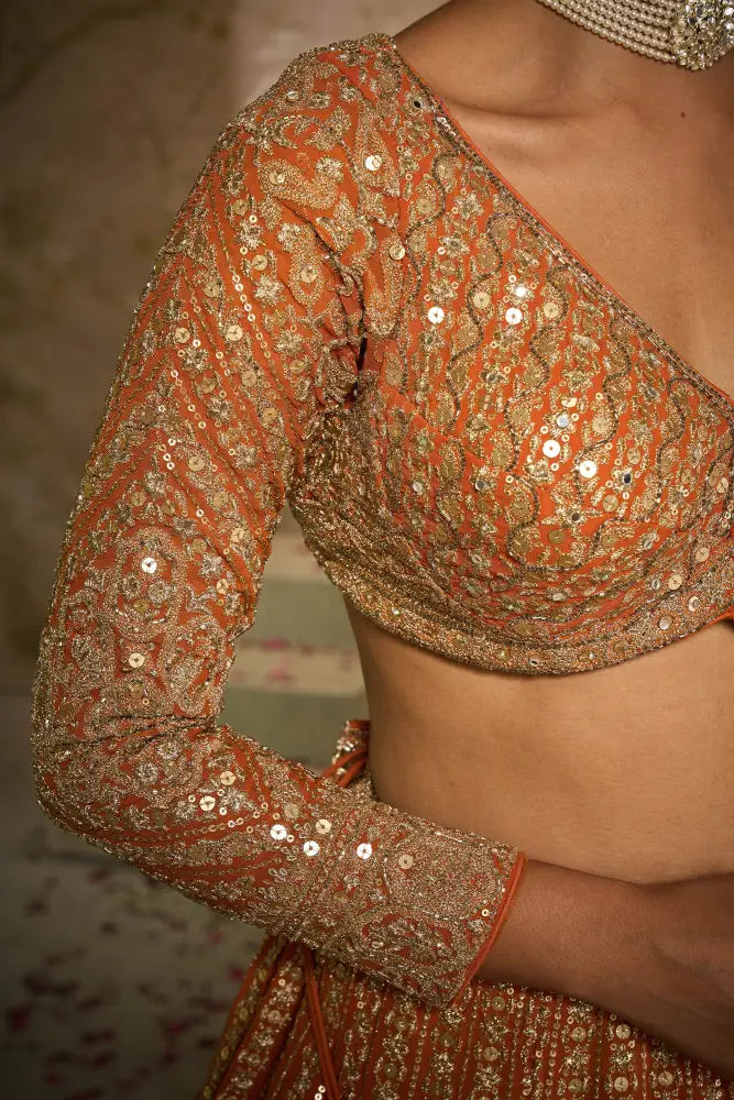 Classic Orange Lehenga With Dupatta And Rich Georgette Embroidery Lehenga