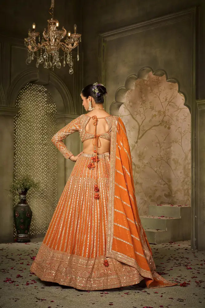 Classic Orange Lehenga With Dupatta And Rich Georgette Embroidery Lehenga
