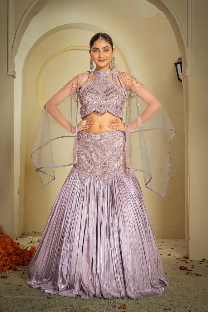 Designer Gown In Light Purple Jimmy Choo Fabric With Handwork Gown