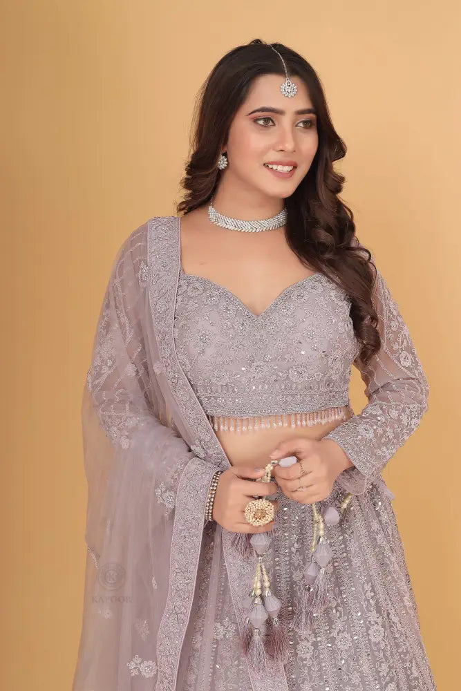 Designer Light Purple Lehenga With Hand Embroidery Sequin And Jarkan Work