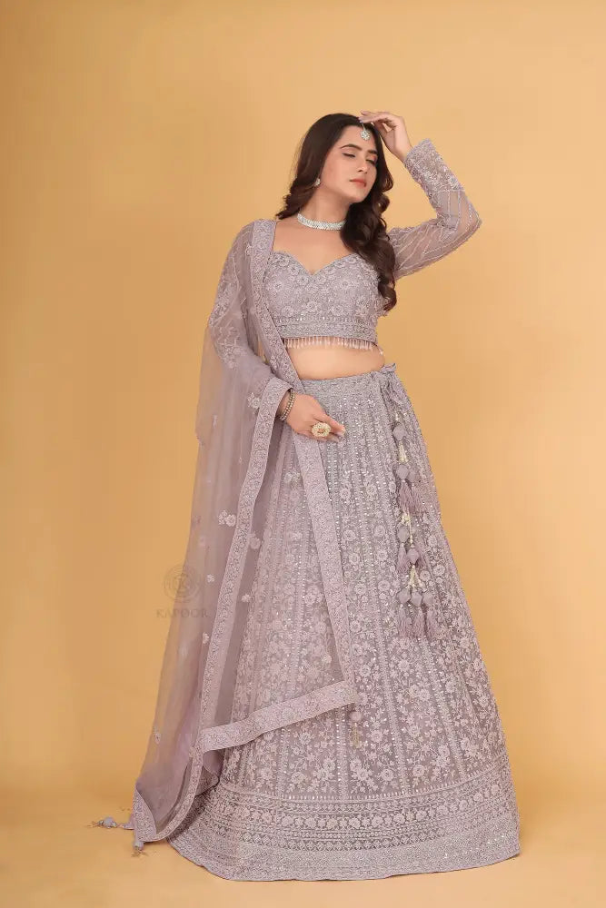 Designer Light Purple Lehenga With Hand Embroidery Sequin And Jarkan Work