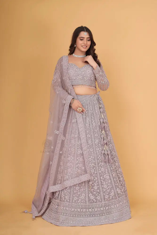Designer Light Purple Lehenga With Hand Embroidery Sequin And Jarkan Work