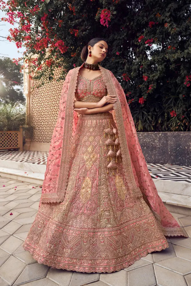Designer Pink Chinon Saree With Unique Handwork Saree
