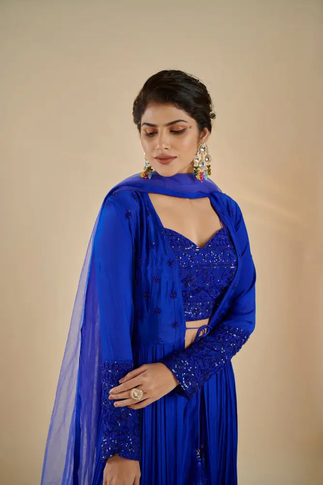 Dreamy Royal Blue Indo Western With Flowing Georgette Fabric Indo Western