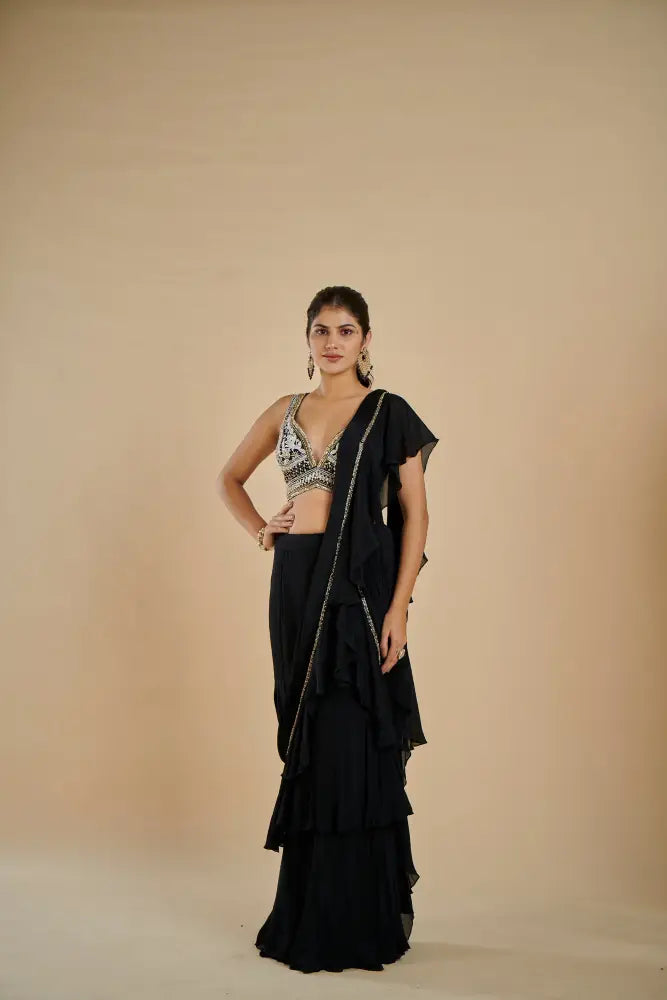 Exclusive Black Handwork Saree For Women’S Evening Celebrations Saree