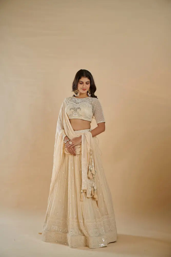 Exclusive Handcrafted Light Gold Lehenga For Grand Occasions Lehenga