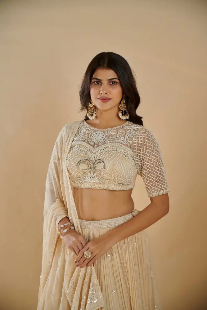 Exclusive Handcrafted Light Gold Lehenga For Grand Occasions Lehenga
